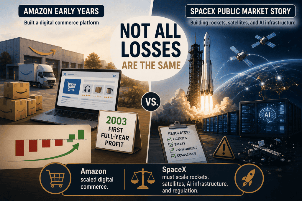 comparison between amazon and spacex on profits