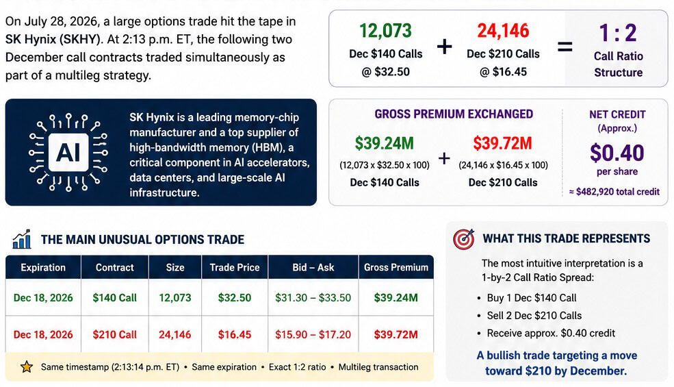SKHY trade summary: 12,073 Dec $140 calls plus 24,146 Dec $210 calls in a 1:2 call ratio structure