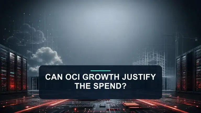 Oracle Stock Report: OCI AI Backlog, Cloud Growth, and ORCL Capital Spending editorial visual showing its AI opportunity and investment risks.