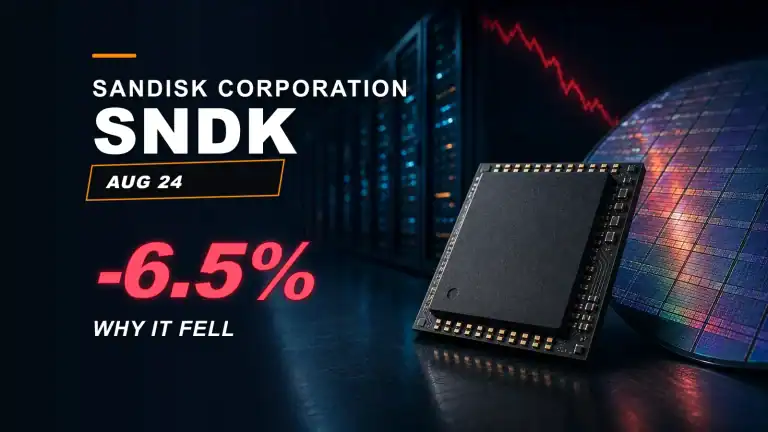 Sandisk stock AI flash and 2030 outlook editorial visual showing its AI opportunity and investment risks.