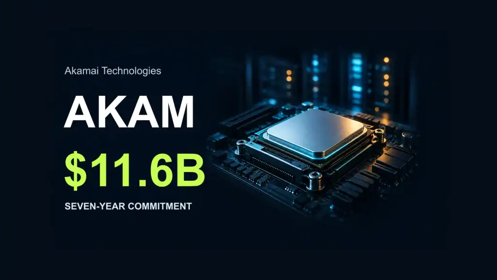 Akamai Technologies AKAM and its $11.6 billion seven-year commitment, beside an AI-generated illustration of cloud computing hardware.
