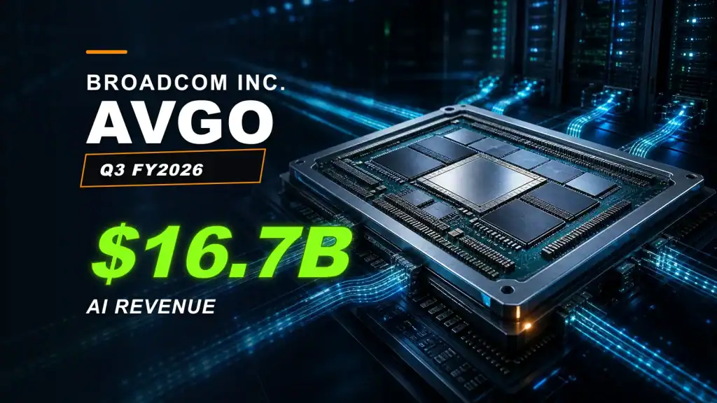 Broadcom AVGO Q3 FY2026 earnings graphic highlighting $16.7 billion in reported AI semiconductor revenue.