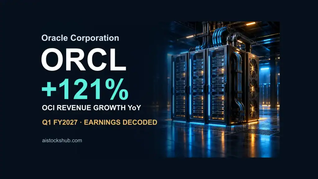 Oracle Corporation ORCL Q1 FY2027 earnings: OCI revenue grew 121% year over year, with an illustrative cloud server background.